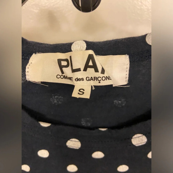 Comme Des Garcons PLAY Polka Dot Long Sleeve Tee White & Navy Size Small - Picture 5 of 9